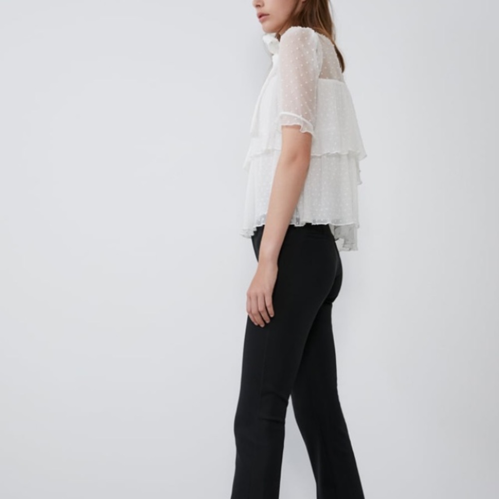 Zara ecru color dotted mesh top with bow - Picture 2 of 6